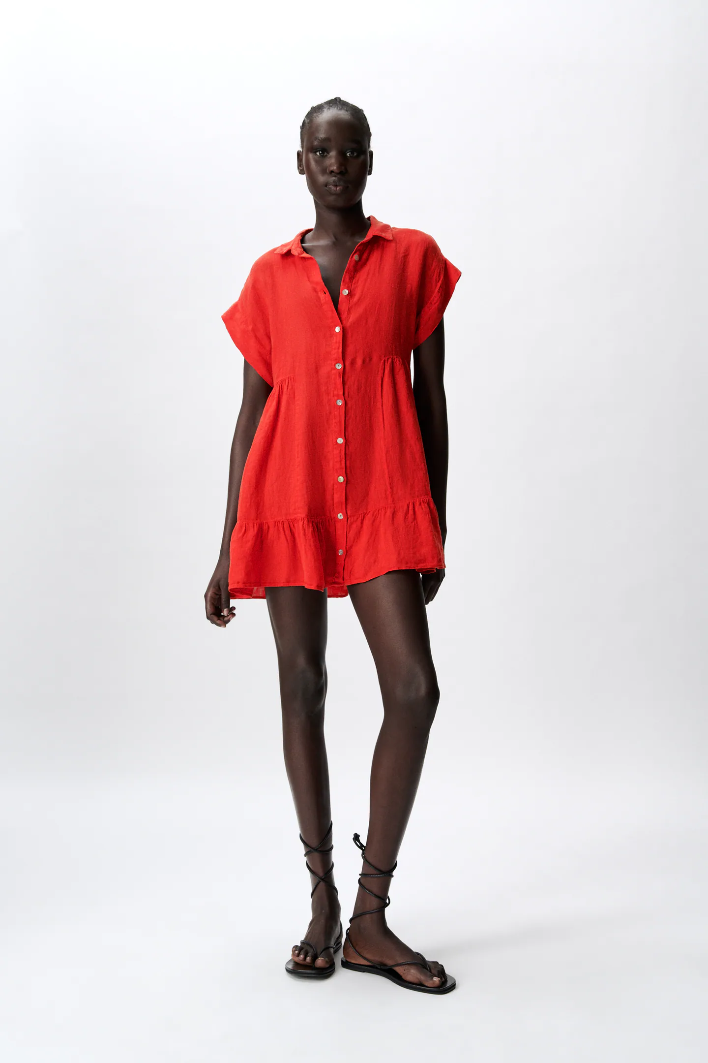 Zara + TIERED LINEN DRESS